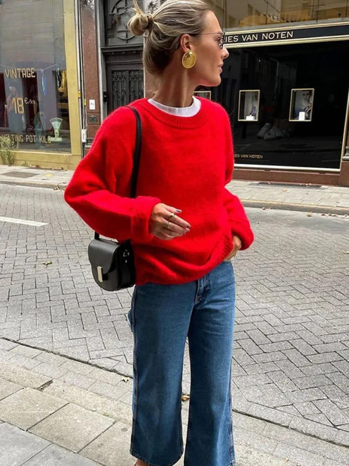 Women's Oversized Red Knit Sweater