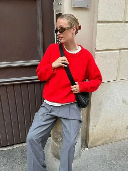 Women's Oversized Red Knit Sweater