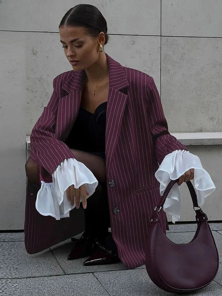 Women's Burgundy Striped Blazer