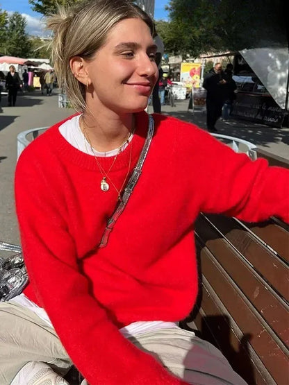 Women's Oversized Red Knit Sweater