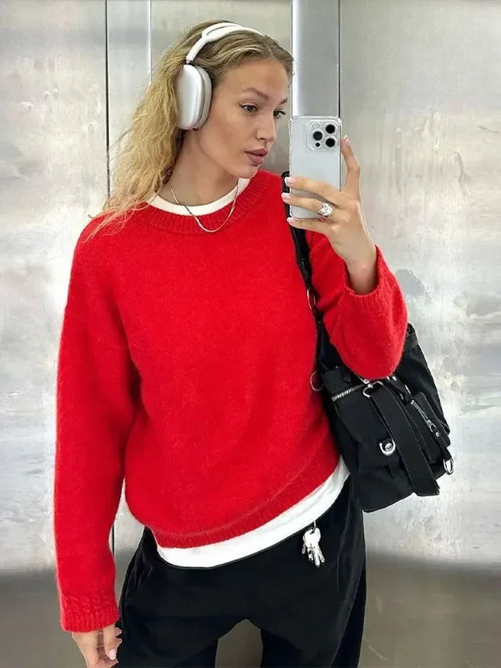 Women's Oversized Red Knit Sweater