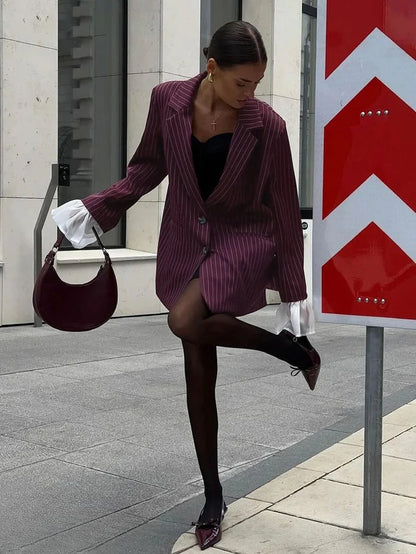 Women's Burgundy Striped Blazer