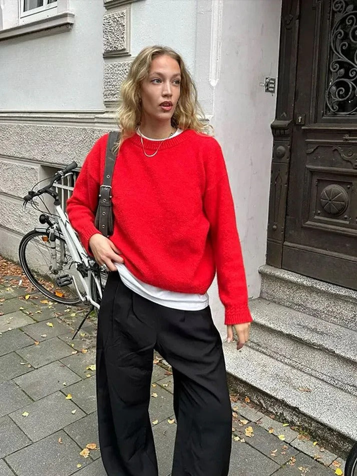 Women's Oversized Red Knit Sweater