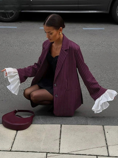 Women's Burgundy Striped Blazer