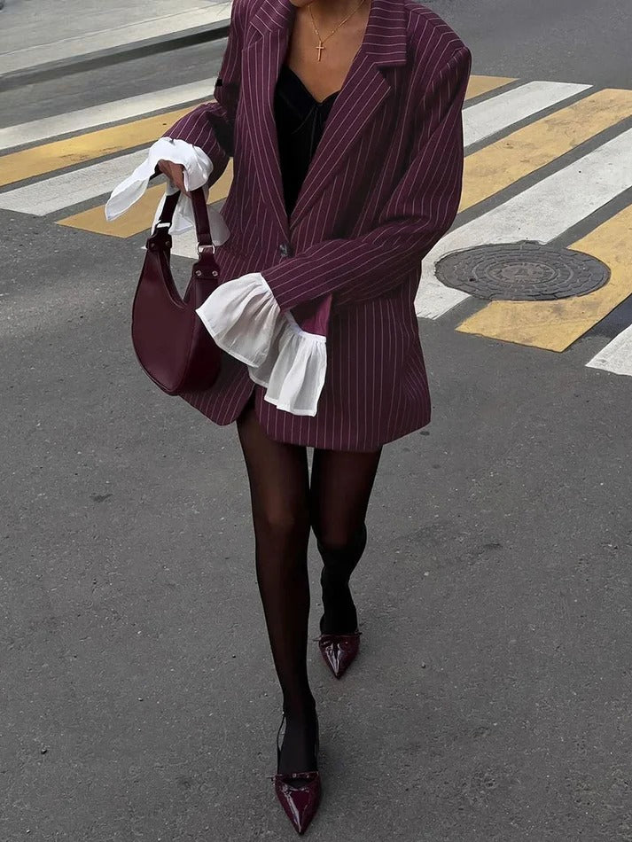 Women's Burgundy Striped Blazer