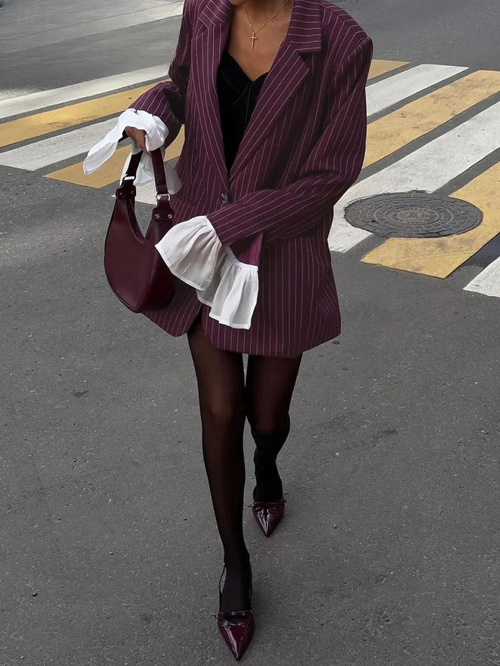 Women's Burgundy Striped Blazer