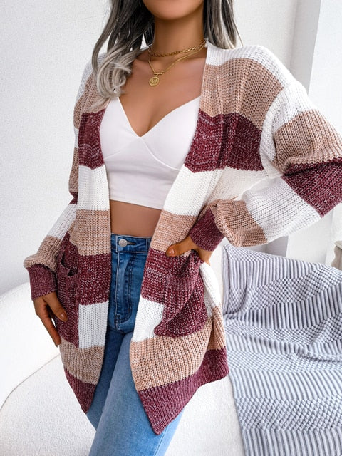 Women's Knitted Striped Cardigan